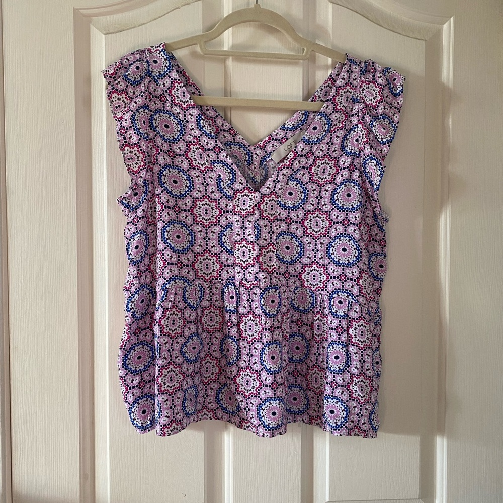 Loft Floral Pink and Blue Women's Peplum Top - Picture 1 of 6